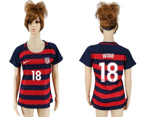 Women's USA #18 Wood Away Soccer Country Jersey - Click Image to Close